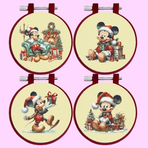 Mouse Cross Stitch Pattern,  4 Christmas Mouse Cross Stitch Pattern, Mickey Mouse Cross Stitch Pattern, instant download
