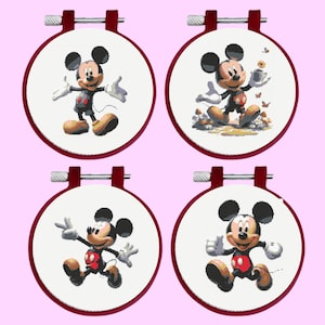 Cartoon Mouse Cross Stitch Pattern,  Set of 4 Mouse Cross Stitch Patterns, instant download