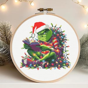 Grinch Cross Stitch Pattern,  Grinch Christmas Lights Cross Stitch, Grinch, Christmas Cross Stitch, instant download,