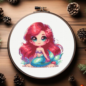 Ariel Cross Stitch Pattern, Little Mermaid, Princess Cross Stitch Pattern - Instant Download