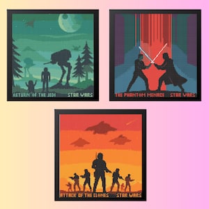 Space Wars Episode Cross Stitch Pattern, et of 3 Space Wars Episodes Cross Stitch Pattern, instant download