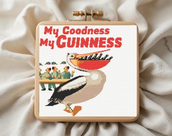 Guinness Cross Stitch Pattern, Pelican Cross Stitch Pattern, Vintage Guinness, Instant PDF Download