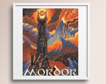 Mordor Cross Stitch Pattern, Fantasy Earth Cross Stitch Pattern - instant download