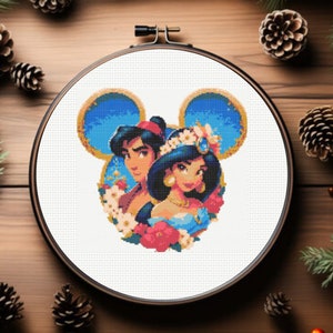 Jasmine and Aladdin Cross Stitch Pattern, Princess Jasmine Cross stitch pattern,  instant download