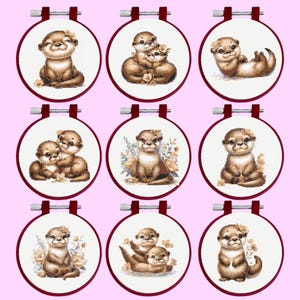 Otter Kreuzstichmuster, 9 Seeotter Kreuzstichmuster, Bundle-Set - Instant Download