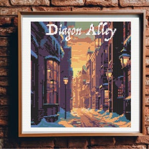 Diagon Alley Stitch Pattern, Wizard Street Cross Stitch Pattern, instant download