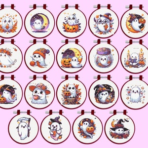 Ghost Cross Stitch Pattern, 19 Halloween Cross Stitch Pattern Bundle Set, Spooky Cross Stitch Pattern, instant download