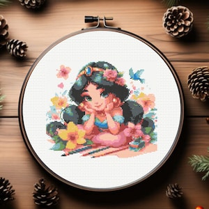 Jasmine Cross Stitch Pattern, Princess Cross Stitch Pattern - Instant Download