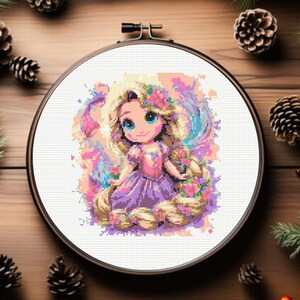 Rapunzel Cross Stitch Pattern, Princess Cross Stitch Pattern, Tangled Cross Stitch Pattern,  instant download