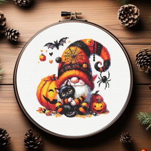 Halloween Gnome Cross Stitch Pattern, Spooky Gnome Cross Stitch Pattern, Cute Gnome, instant download