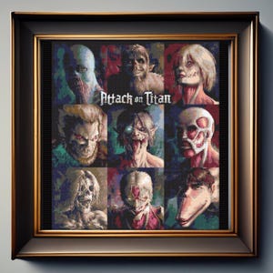 Titan Fighters Cross Stitch Pattern,  9 Titan Bundle Set, Titan cross Stitch, Anime cross stitch, instant download
