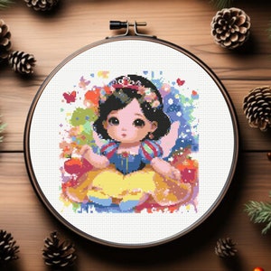 Schema punto croce Biancaneve, Schema punto croce Principessa Bambina - Download immediato