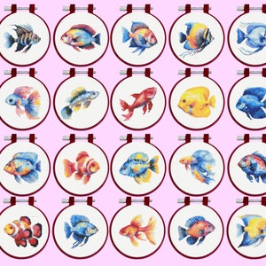 Fish Cross Stitch Pattern, 20 Fishes Bundle Set Cross Stitch Pattern, instant dosnload, Small patterns