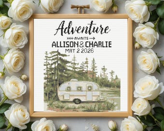 Wedding Cross Stitch Pattern | Adventure Awaits Cross Stitch Pattern | DIY Gift Cross Stitch Pattern,  instant PDF download