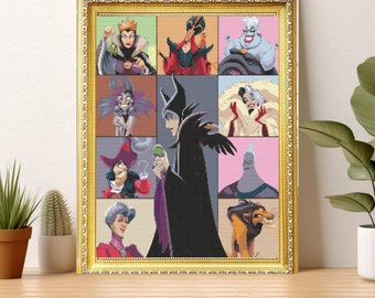 Villains Cross Stitch Pattern, Ursula, Evil Queen and Maleficent Cross Stitch Pattern - instant Download