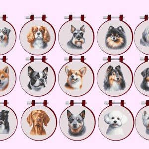 Patrón de punto de cruz PERRO, juego de 15 patrones de punto de cruz de perros - Descarga instantánea