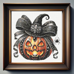 Witch Pumpkin Cross Stitch Pattern, Halloween Cross Stitch Pattern, Pumpkin Cross Stitch - Instant Download
