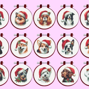 Patrón de punto de cruz de PERRO navideño, paquete de 15 perros: descarga instantánea