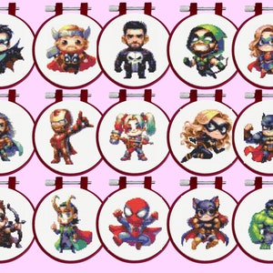 Hero Cross Stitch Pattern, 15 Heros Bundle Set,  Cross stitch pattern, instant download,