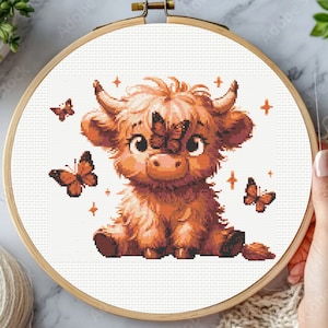 Baby Highland Cow Cross Stitch Pattern, Highland Cow Cross Stitch Pattern - Instant Download
