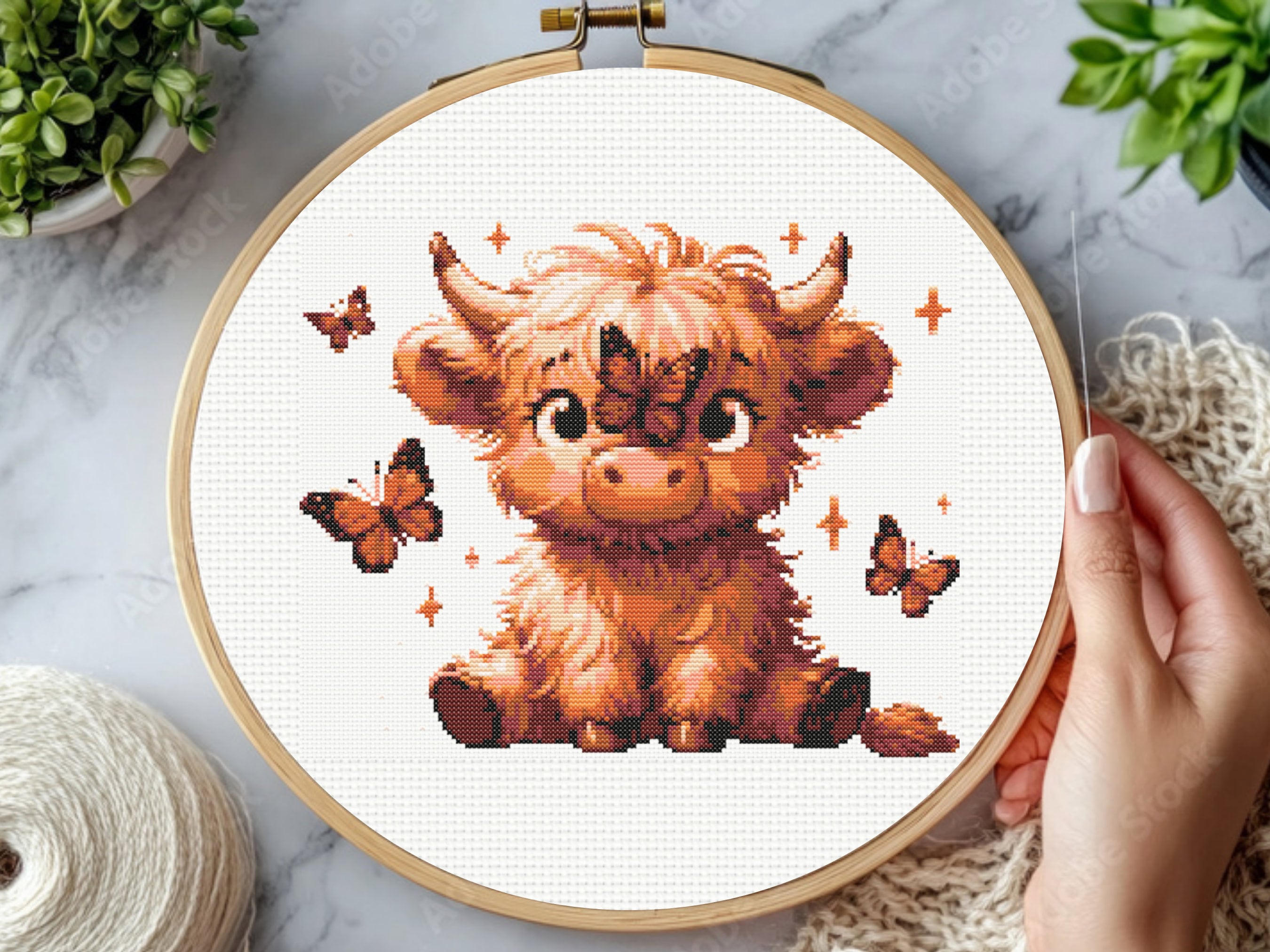 Baby Highland Cow Cross Stitch Pattern, Highland Cow Cross Stitch Pattern - Instant Download
