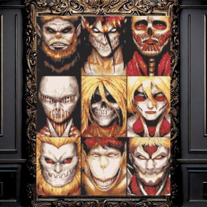 Titan Fighters Cross Stitch Pattern,  9 Titan Bundle Set, Titan cross Stitch, Anime cross stitch, instant download