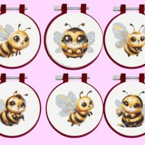 Bee Kreuzstich Muster, 6er Set Bienen Kreuzstich Muster, sofortiger Download