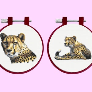 Cheetah Cross Stitch Pattern - 2  Cheetah Bundle Set cross stitch pattern- instant Download