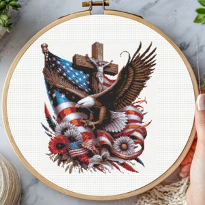 American Eagle Cross Stitch Pattern, Patriotic Cross Stitch Pattern, USA Cross Stitch Pattern, USA Flag Cross Stitch, instant Download