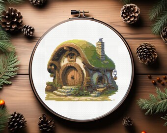 Round Door House Cross Stitch Pattern, Shire Cross Stitch Pattern,  instant PDF download