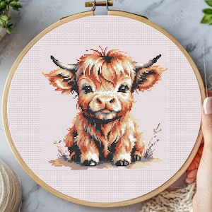 Baby Highland Cow Cross Stitch Pattern, Highland Cow Cross Stitch Pattern - Instant Download