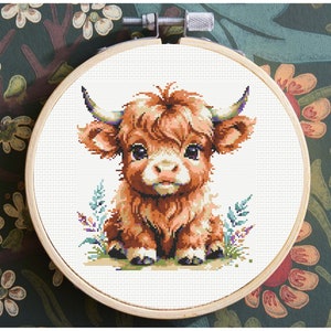 Baby Highland Cow Cross Stitch Pattern, Highland Cow Cross Stitch Pattern - Instant Download