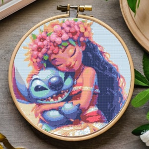 Moana and Stitch Cross Stitch Pattern, Princess Moana Cross Stitch Pattern, instant download