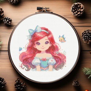 Ariel Cross Stitch Pattern, Little Mermaid, Princess Cross Stitch Pattern - Instant Download