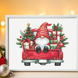 Christmas Gnome Cross Stitch Pattern, Christmas Truck Cross Stitch Pattern, instant download