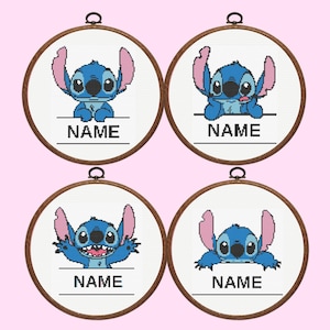Padrão de ponto cruz Stitch, conjunto de 4 pontos personalizados, nome personalizado do ponto, download instantâneo