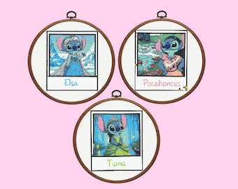 Stitch Cross Stitch Pattern, 3 Princess Stitch Pattern Bundle Set , instant download