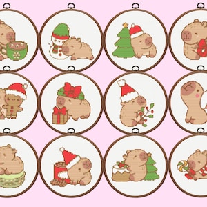 Christmas Capybara Cross Stitch Pattern - Set of 12 Capybara Cross Stitch Pattern, Instant Download