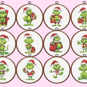 Grinch Cross Stitch Pattern,  Set of 12 Grinch Cross Stitch Patterns, Grinch, Christmas Cross Stitch, instant download,