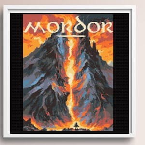 Wzór haftu krzyżykowego „Fantastyczna Ziemia”, wzór haftu krzyżykowego „Mordor”, 16 kolorów DMC, do pobrania natychmiast
