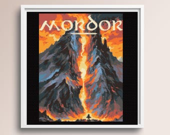 Mordor Cross Stitch Pattern, Fantasy Earth Cross Stitch Pattern, instant download