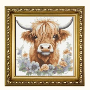 Highland Cow Cross Stitch Pattern, Cute Highland Cow Cross Stitch Pattern - Instant Download