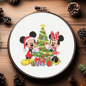 Mickey and Minnie Mouse Cross Stitch Pattern - Christmas Cross Stitch Pattern, Instant Download