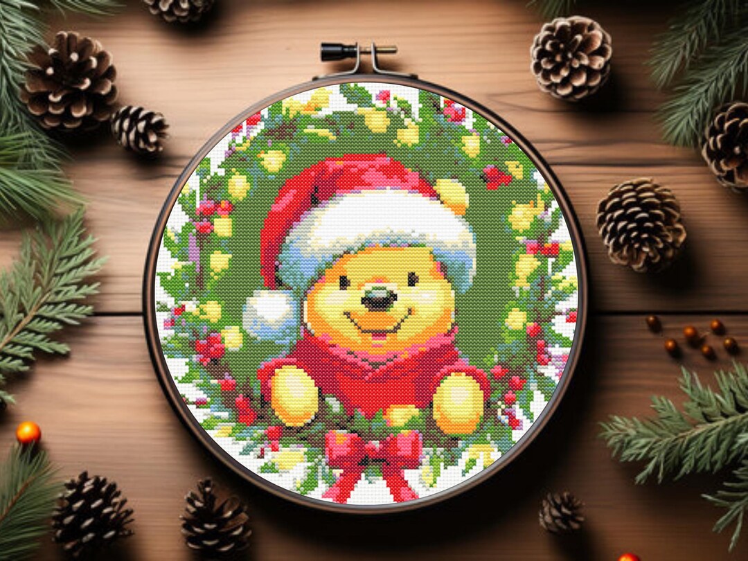 Winnie the Pooh Cross Stitch Pattern, Santa Bear Christmas Cross Stitch — free download