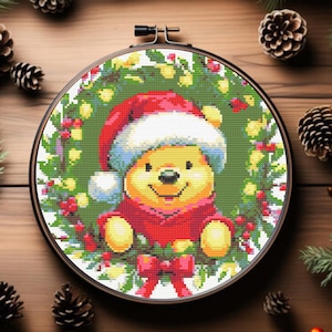 Winnie the Pooh Cross Stitch Pattern - Santa  Winnie the Pooh, Christmas Cross Stitch Pattern - instant download