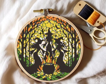 Witch Cross Stitch Pattern, Halloween Cross Stitch Pattern, 3 Witches,  Magic Cross Stitch Patterninstant download