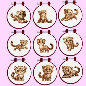 Baby Cheetah Cross Stitch Pattern, 9Baby Cheetah embroidery - Bundle Set, instant download