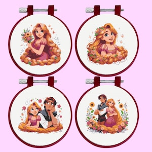 Tangled Cross Stitch Pattern, 4 Tangled Rapunzel  Bundle Set, instant download