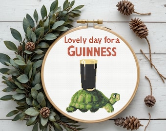 Guinness Cross Stitch Pattern, Turtle Cross Stitch Pattern, Instant PDF Download
