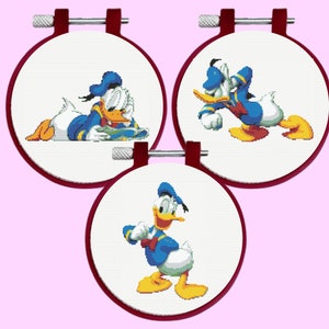 Donald Duck Cross Stitch Pattern -  3 Donald Duck Bundle Set, Instant Download
